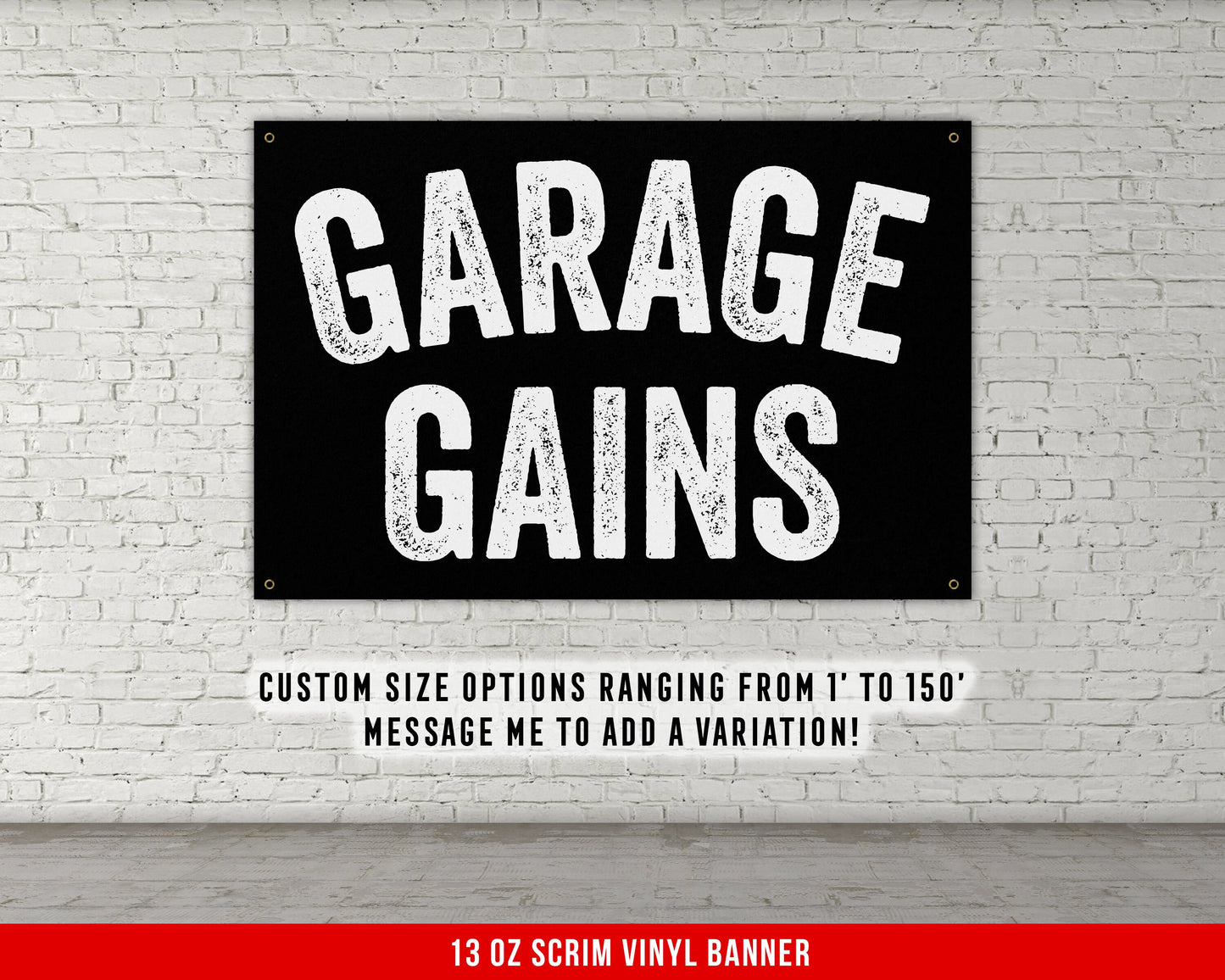 Garage Gains Banner - Home Gym Decor - Large Quotes Wall Art - Sports Inspiration - Motivational Fitness