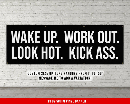 Wake Up Work Out Banner - Motivational Home Gym Decor - Large Quote Wall Art - Weightlifting - Inspirational Sports