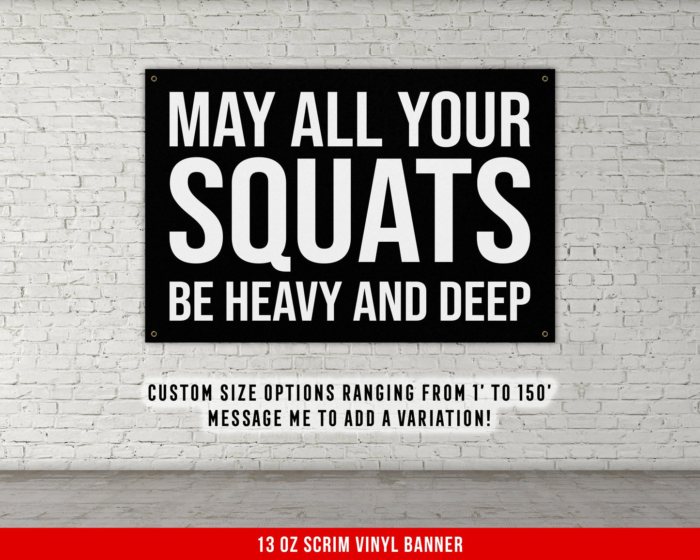 Squat Heavy And Deep Banner - Home Gym Decor - Large Quotes Wall Art - Sports Inspiration - Motivational Fitness