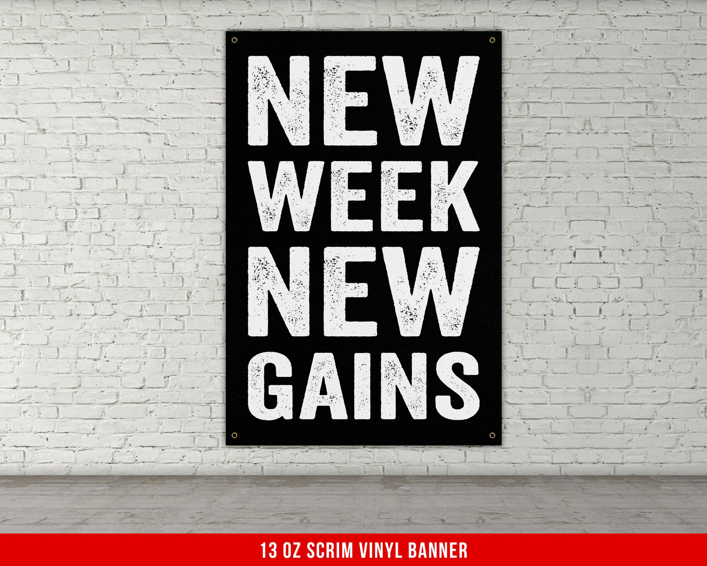 New Week New Gains Banner - Home Gym Decor - Large Motivational Quote Wall Art - Weightlifting - Sports Inspiration