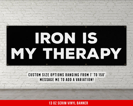 Iron Therapy Banner - Motivational Home Gym Decor - Large Quote Wall Art - Weightlifting - Inspirational - Minimalism