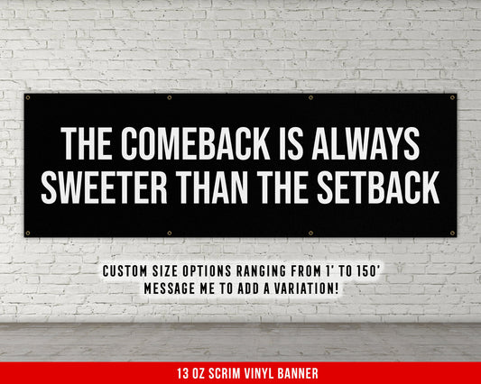 Comeback Setback Banner - Motivational Home Gym Decor - Large Quote Wall Art - Weightlifting - Inspirational - Minimalism