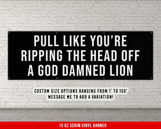 Lion's Head Quote Banner - Motivational Home Gym Decor - Large Quote Wall Art - Weightlifting - Inspirational