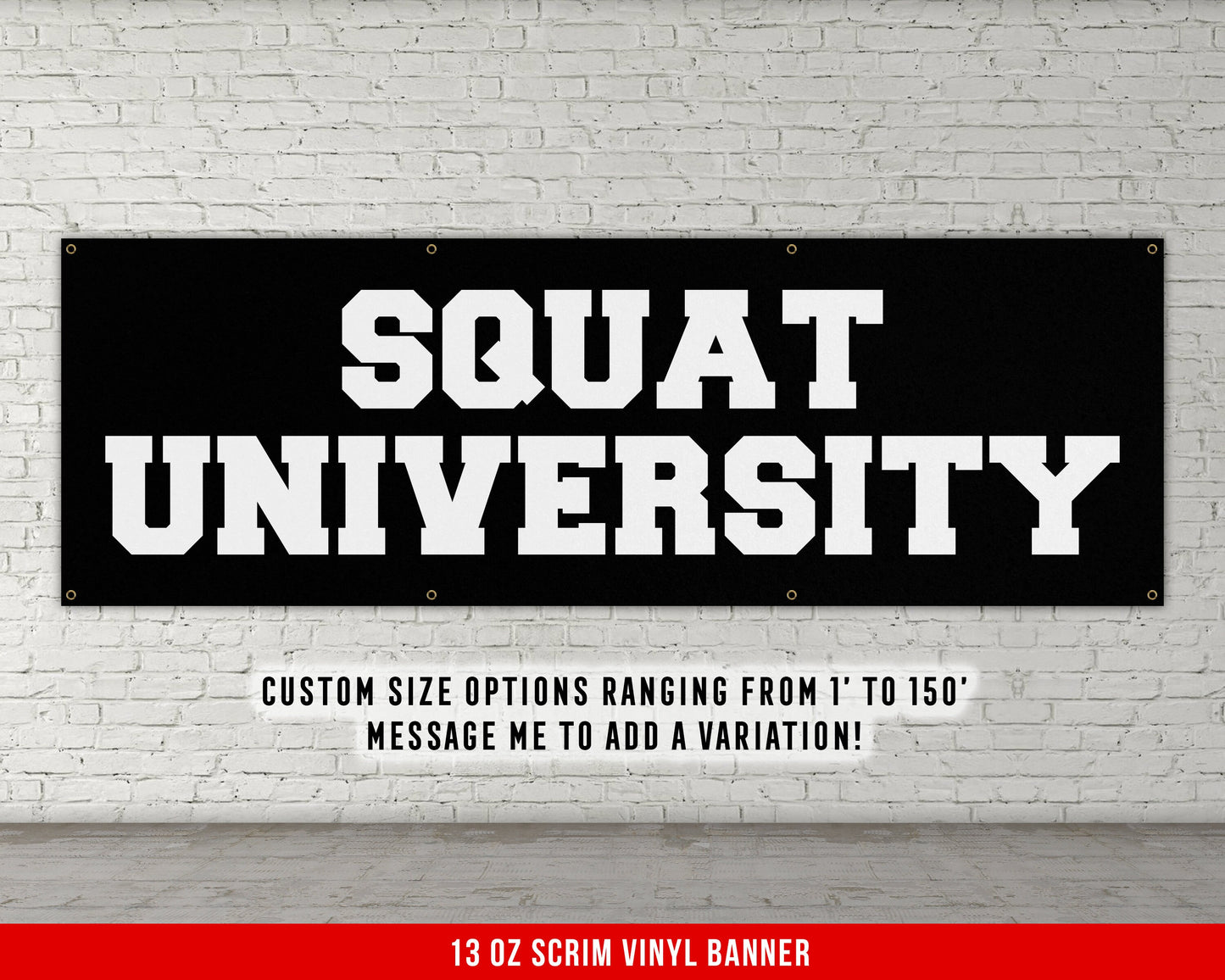 Squat University Banner - Motivational Home Gym Decor - Large Quote Wall Art - Weightlifting - Inspirational