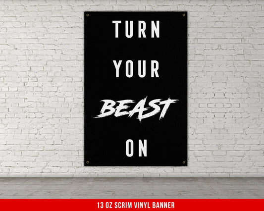 Turn Your Beast On Banner - Home Gym Decor - Large Quotes Wall Art - Weightlifting - Sports Inspiration