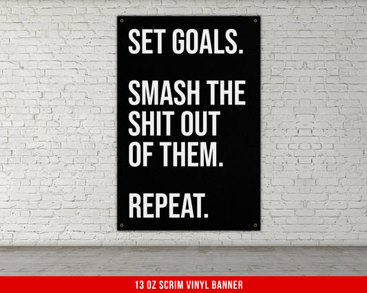 Smash Goals Banner - Home Gym Decor - Large Quotes Wall Art - Weightlifting - Sports Inspiration