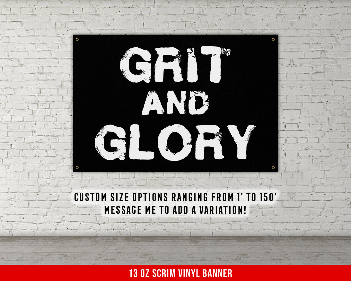 Grit And Glory Banner - Home Gym Decor - Large Quotes Wall Art - Garage Basement - Sports Inspiration - Motivational Fitness