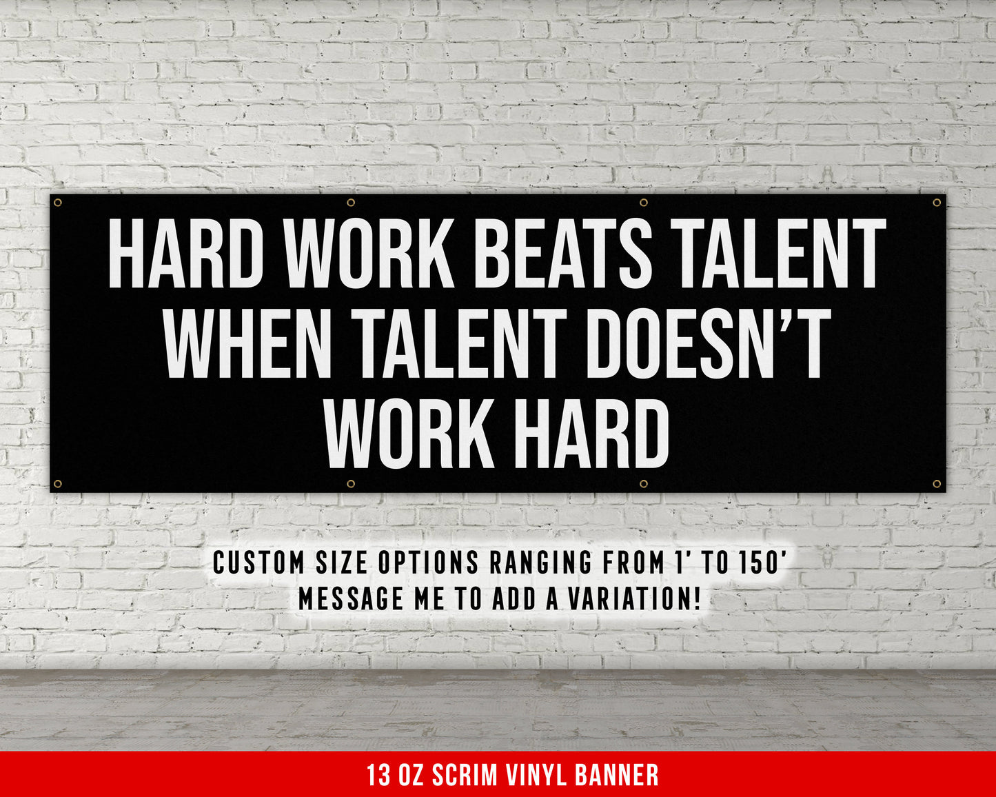 Hard Work Beats Talent Banner - Motivational Home Gym Decor - Large Quote Wall Art - Weightlifting - Inspirational Sports