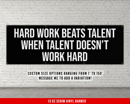 Hard Work Beats Talent Banner - Motivational Home Gym Decor - Large Quote Wall Art - Weightlifting - Inspirational Sports