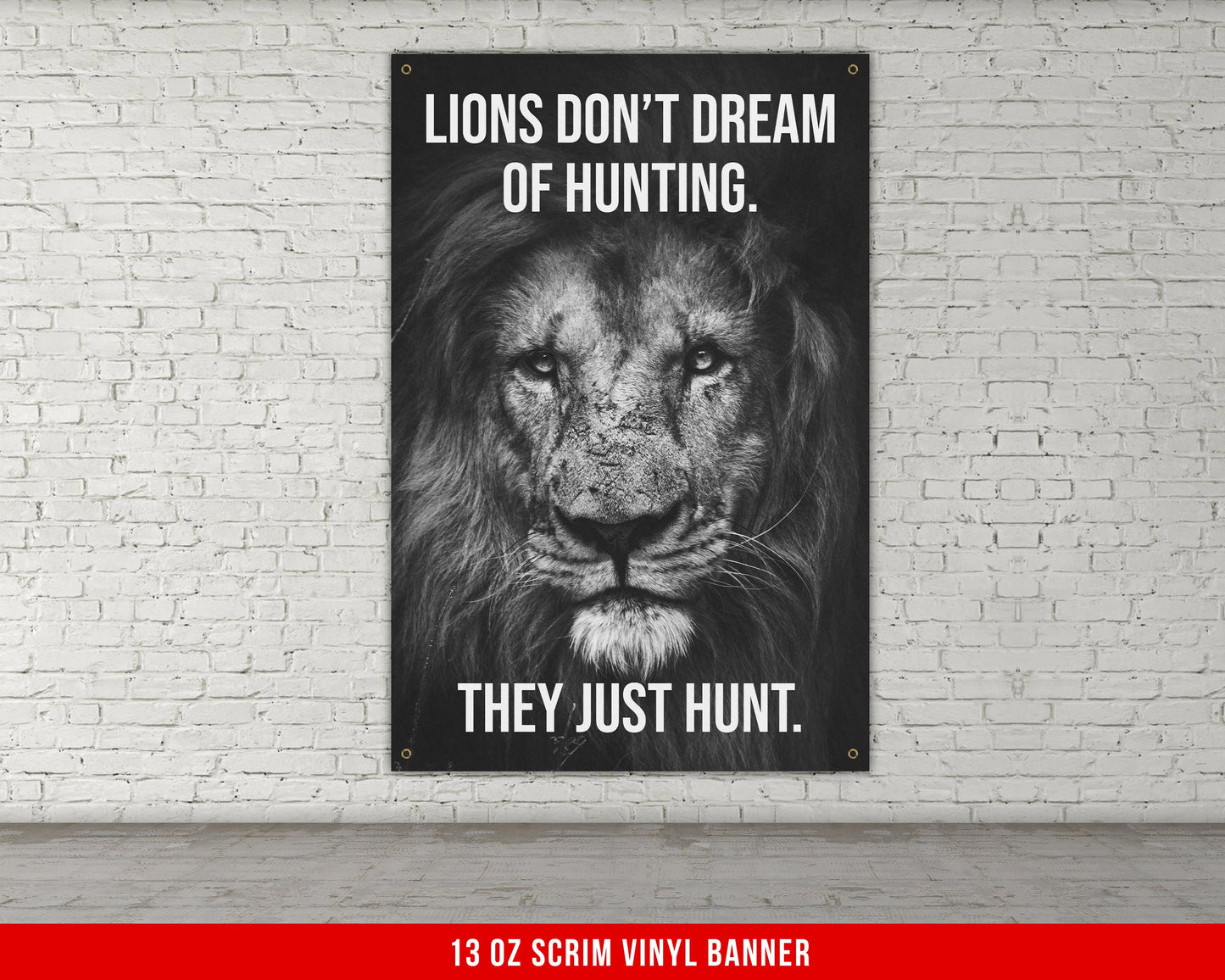 Lions Don't Dream Banner - Home Gym Decor - Large Motivational Quote Wall Art - Inspirational Print - Lion