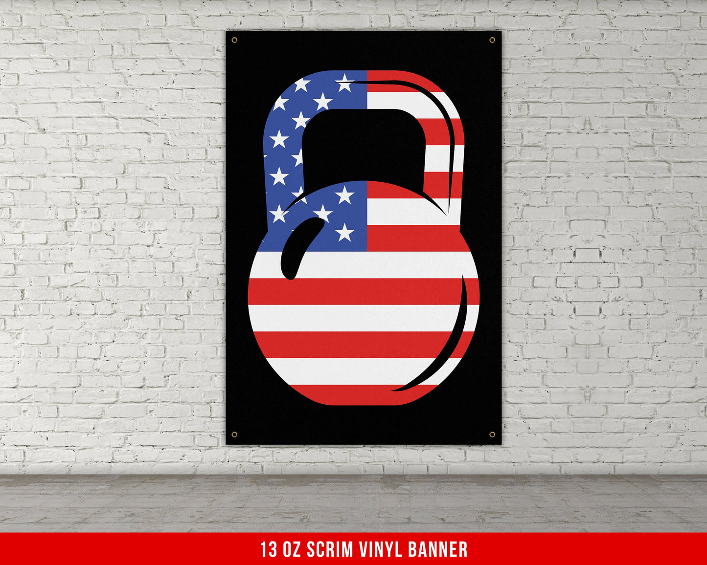 American Kettlebell Banner - Home Gym Decor - Large Motivational Wall Art - Inspirational Print - USA Flag Patriotic