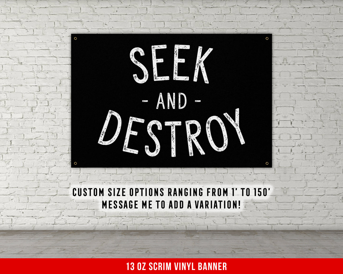 Seek and Destroy Banner - Home Gym Decor - Large Quotes Wall Art - Garage Basement - Sports Inspiration - Motivational Fitness