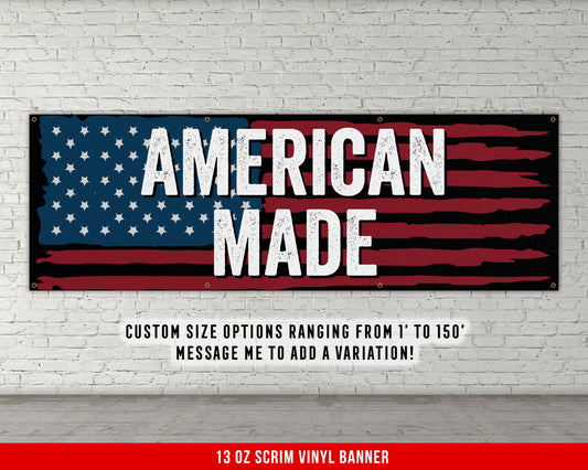 American Made Banner - Home Gym Decor - Large Quote Wall Art - Weightlifting - USA Flag - Motivational Inspiration