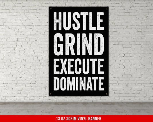 Hustle Grind Banner - Home Gym Decor - Large Motivational Quote Wall Art - Weightlifting - Sports Inspiration