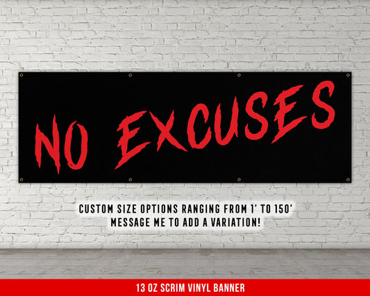 No Excuses Banner - Home Gym Decor - Large Quote Wall Art - Fitness Training - Motivational Sports Inspiration