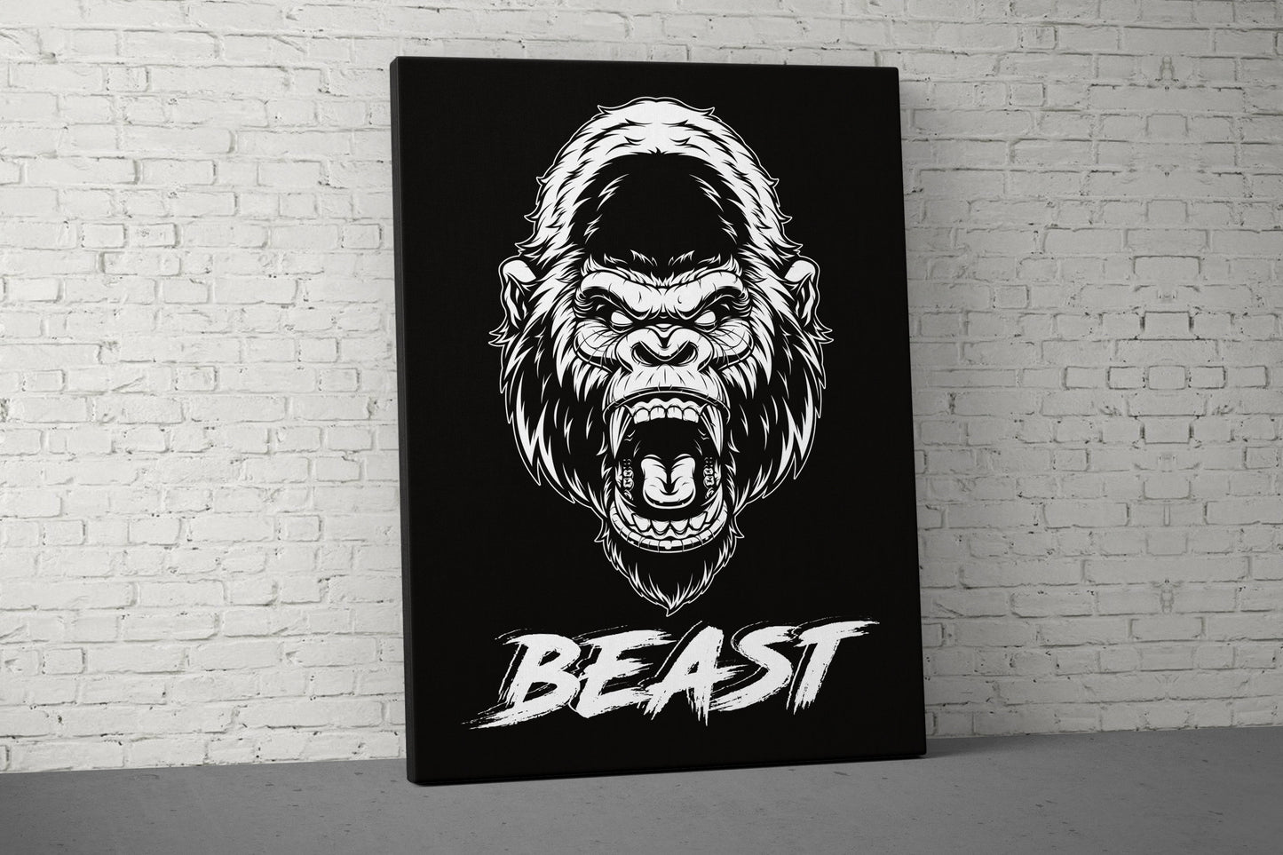 Beast Canvas - Home Gym Decor - Large Quote Wall Art - Motivational Fitness Weightlifting - Gorilla