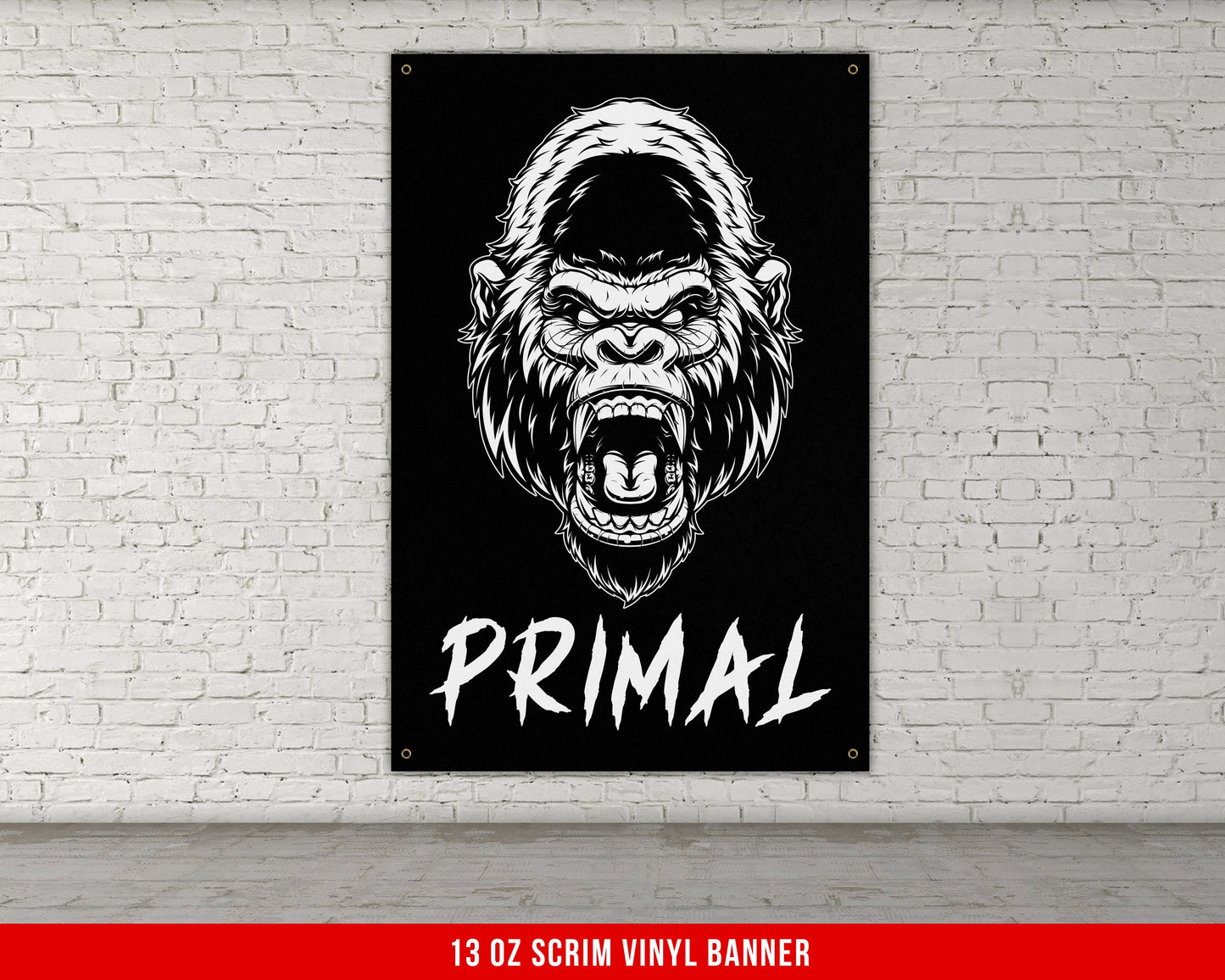 Gorilla Primal Banner - Home Gym Decor - Large Quotes Wall Art - Motivational Fitness Weightlifting - Sports Inspiration