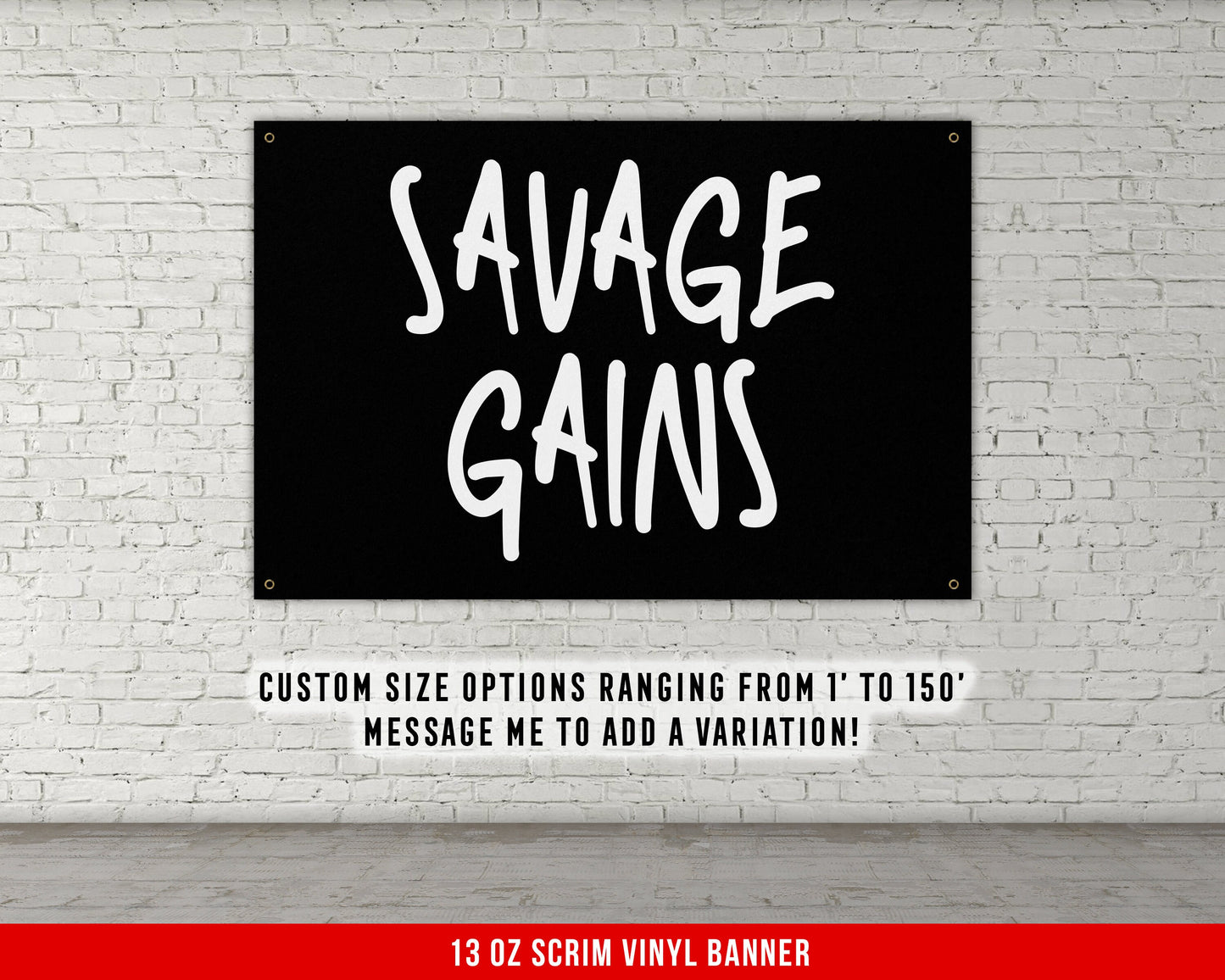 Savage Gains Banner - Home Gym Decor - Large Quotes Wall Art - Garage Basement - Sports Inspiration - Motivational Fitness