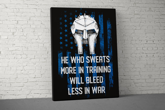 He Who Sweats Canvas - Home Gym Decor - Large Quote Wall Art - Motivational Fitness Weightlifting - USA Flag