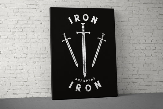 Iron Sharpens Iron Canvas - Home Gym Decor - Large Quote Wall Art - Motivational Fitness Weightlifting - Swords