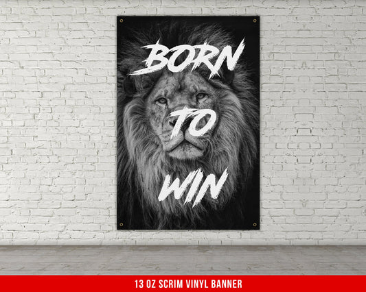 Born To Win Banner - Home Gym Decor - Large Motivational Quote Wall Art - Inspirational Print - Lion