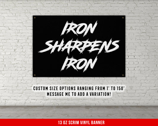 Iron Sharpens Iron Banner - Home Gym Decor - Large Quotes Wall Art - Garage Basement - Inspiration - Fitness