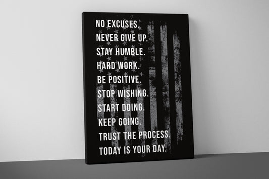 Motivational Quotes Canvas - Home Gym Decor - Large Quote Wall Art - Weightlifting Fitness - Sports - USA Gray