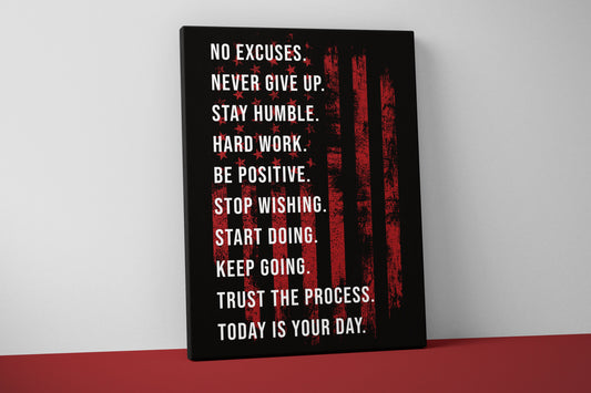 Motivational Quotes Canvas - Home Gym Decor - Large Quote Wall Art - Weightlifting Fitness - Sports - USA Red