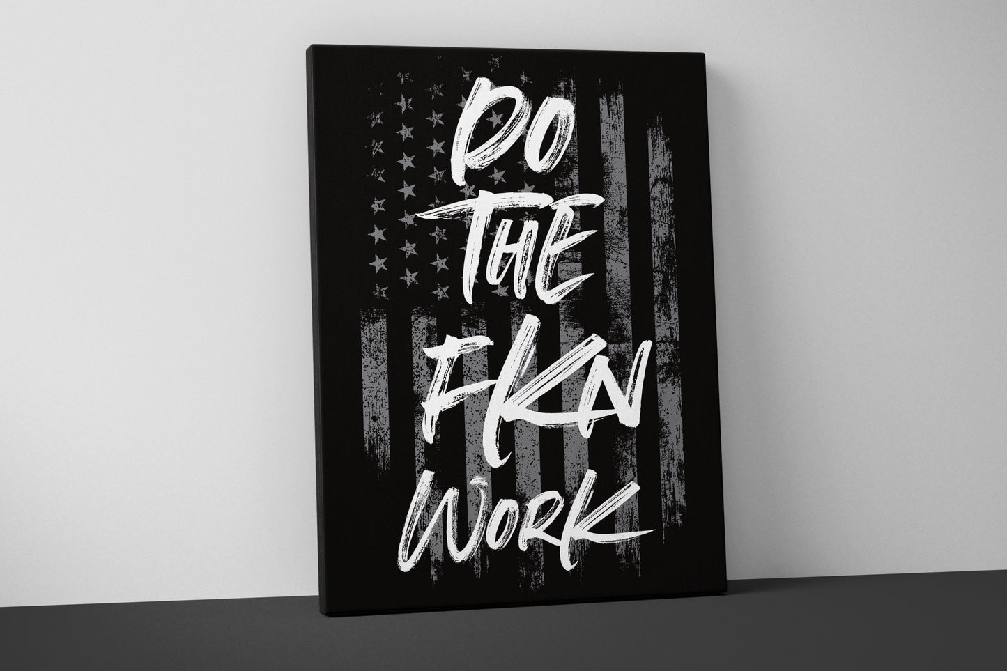 Do The Fkn Work Canvas - Home Gym Decor - Large Quote Wall Art - Weightlifting Fitness - Sports Funny - USA Gray