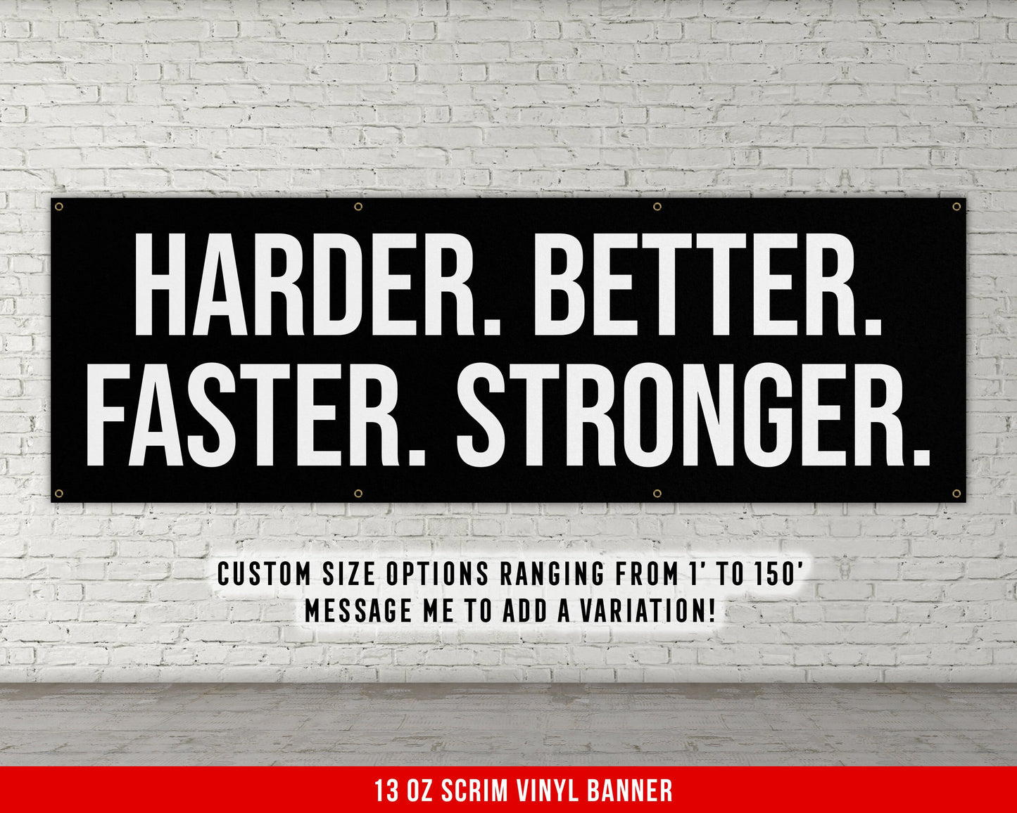 Harder Better Faster Stronger Banner - Motivational Home Gym Decor - Large Quote Wall Art - Weightlifting - Fitness