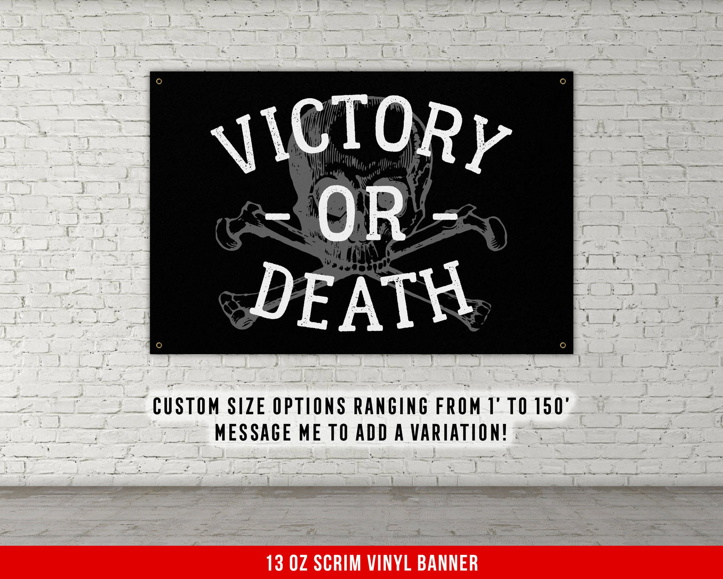 Victory Or Death Banner - Home Gym Decor - Large Quotes Wall Art - Garage Basement - Inspiration - Skull