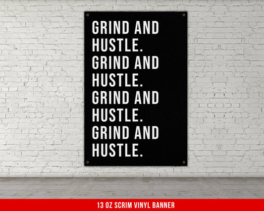 Grind And Hustle - Home Gym Banner Flag - Motivational Wall Decor - Large Quote - Garage Basement - Weightlifting Fitness