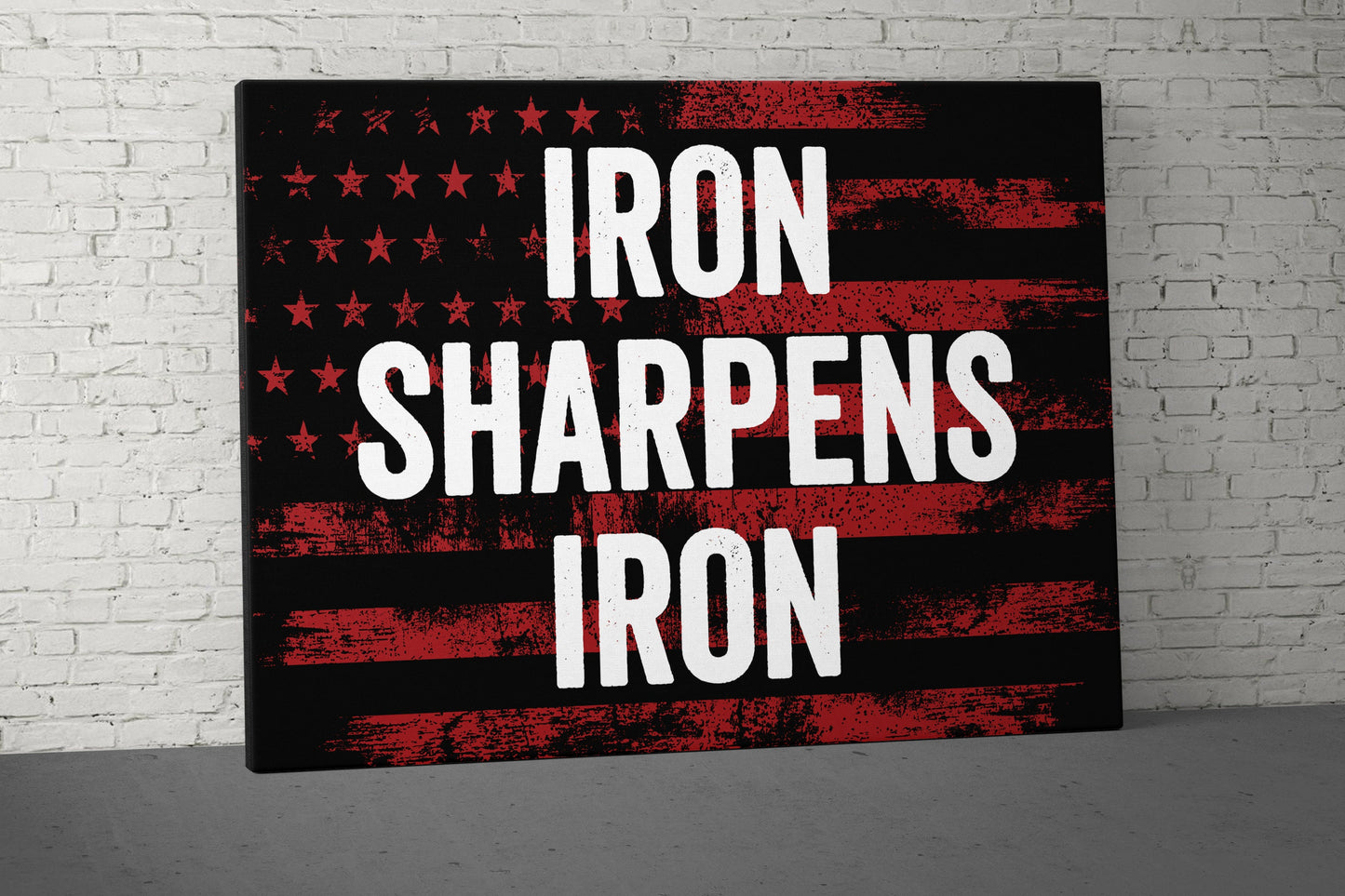 Iron Sharpens Iron Canvas - Home Gym Decor - Large Motivational Quote Wall Art - Weightlifting Fitness - Sports - Red