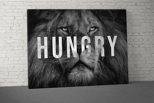 Hungry Lion Canvas - Home Gym Decor - Large Motivational Quote Wall Art - Weightlifting Fitness - Sports