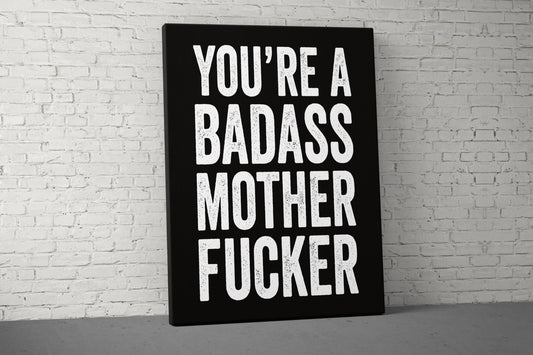 Badass Mother Fucker Canvas - Home Gym Decor - Large Motivational Quote Wall Art - Weightlifting Fitness Training - Garage Basement