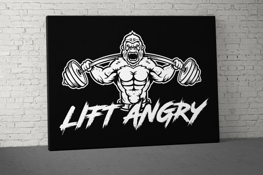 Lift Angry Gorilla Canvas - Home Gym Decor - Large Motivational Quote Wall Art - Weightlifting Fitness - Sports Inspiration