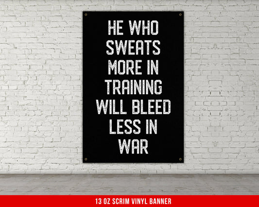 He Who Sweats Banner - Home Gym Decor - Large Quotes Wall Art - Weightlifting - Sports Inspiration - Motivational