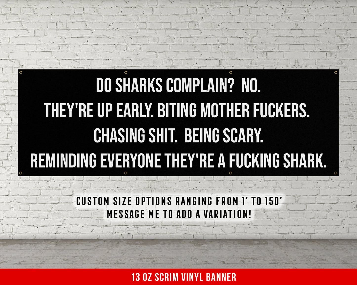 Do Sharks Complain Banner - Motivational Home Gym Decor - Large Quote Wall Art - Weightlifting - Inspirational Funny