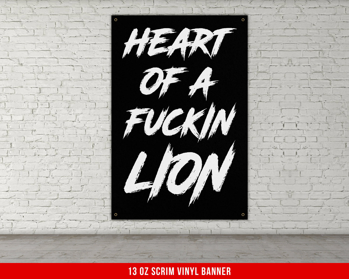 Heart Of A Lion Banner - Home Gym Decor - Motivational Quote Wall Art - Weightlifting - Sports Fitness Lifting - Garage Basement