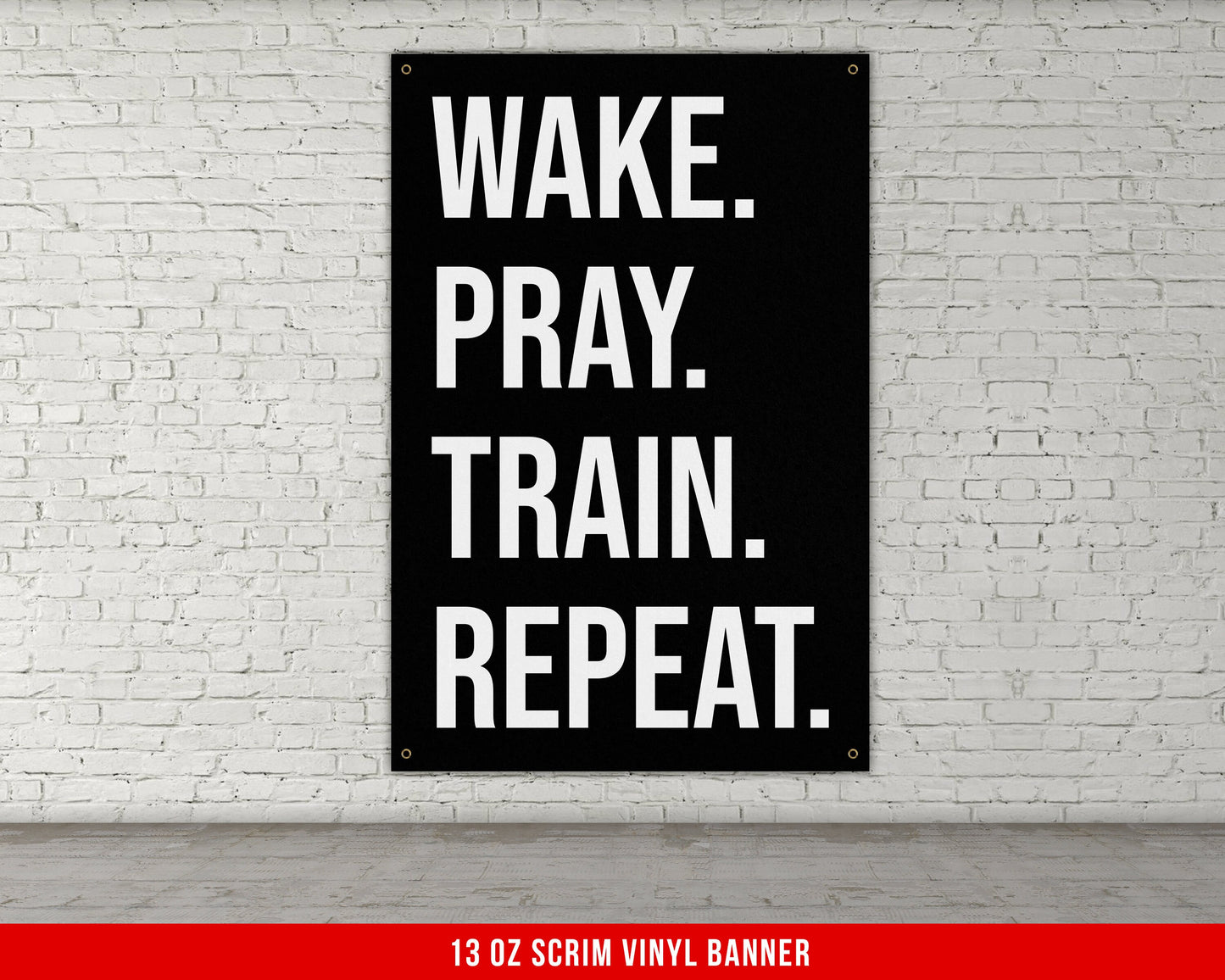 Wake Pray Train Banner - Home Gym Decor - Large Motivational Quote Wall Art - Weightlifting - Sports Inspiration