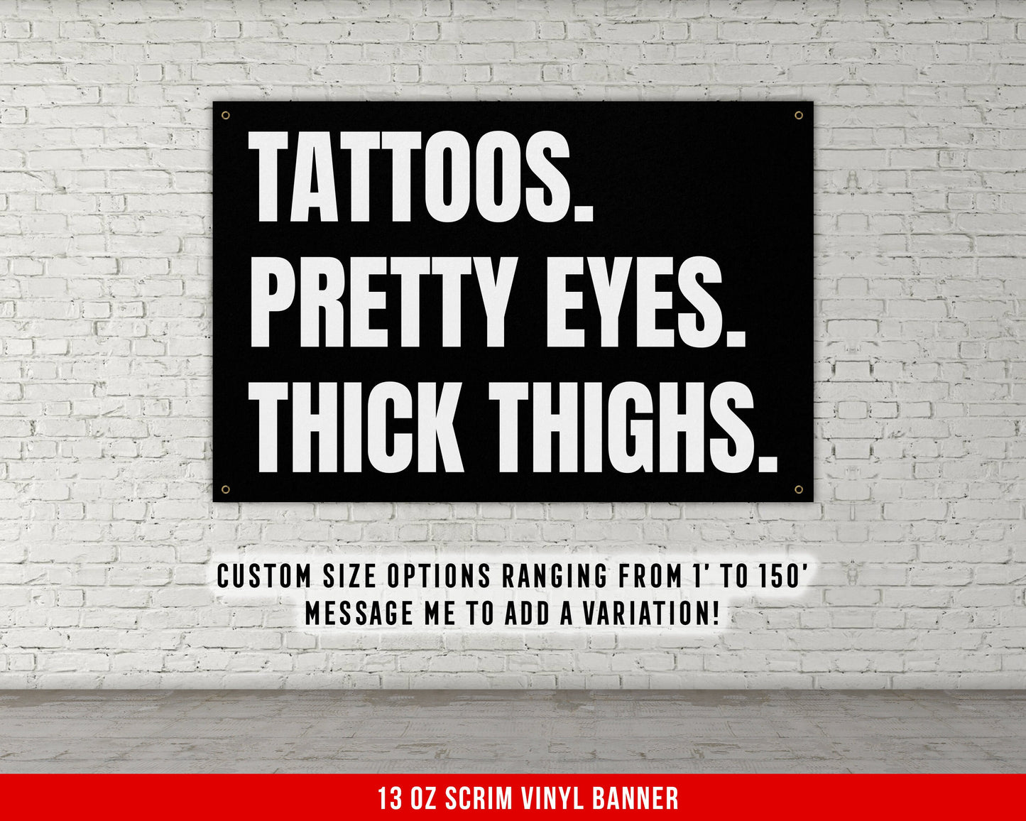 Tattoos Pretty Eyes Banner - Home Gym Decor - Large Motivational Quote Wall Art - Weightlifting - Funny Inspiration