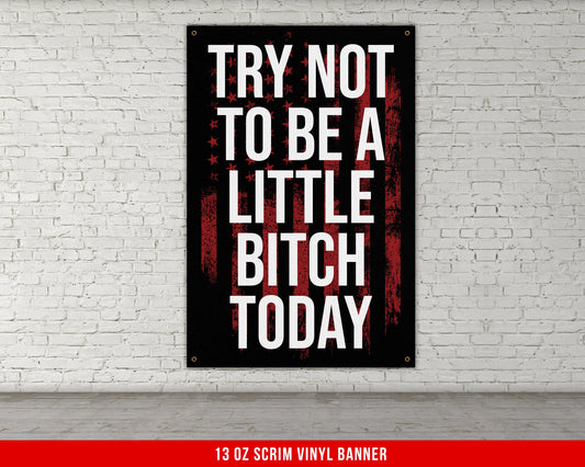 Try Not To Be A Bitch Banner - Home Gym Decor - Large Motivational Quote Wall Art - Weightlifting - USA Red