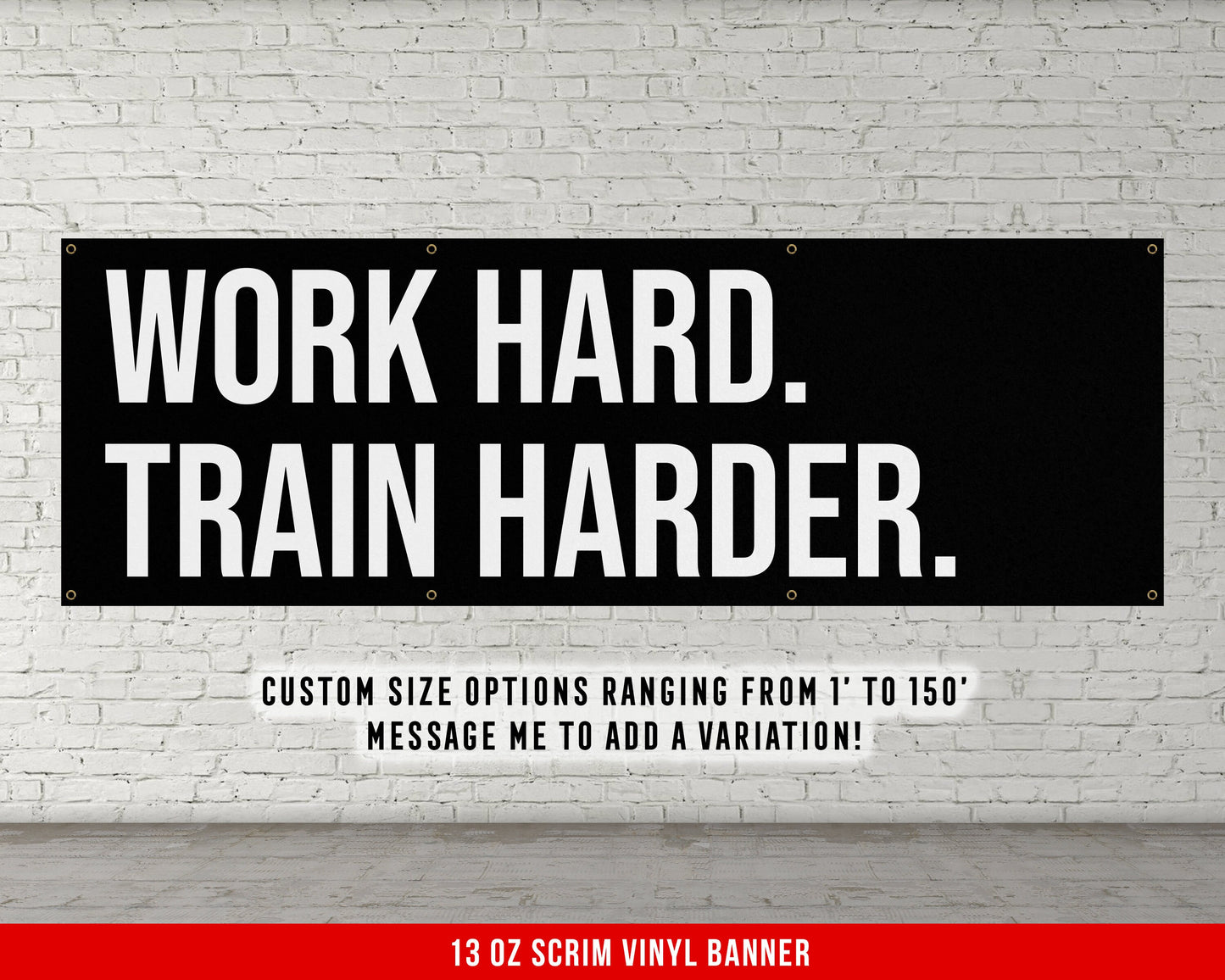 Work Hard Train Harder Banner - Motivational Home Gym Decor - Large Quote Wall Art - Weightlifting - Garage