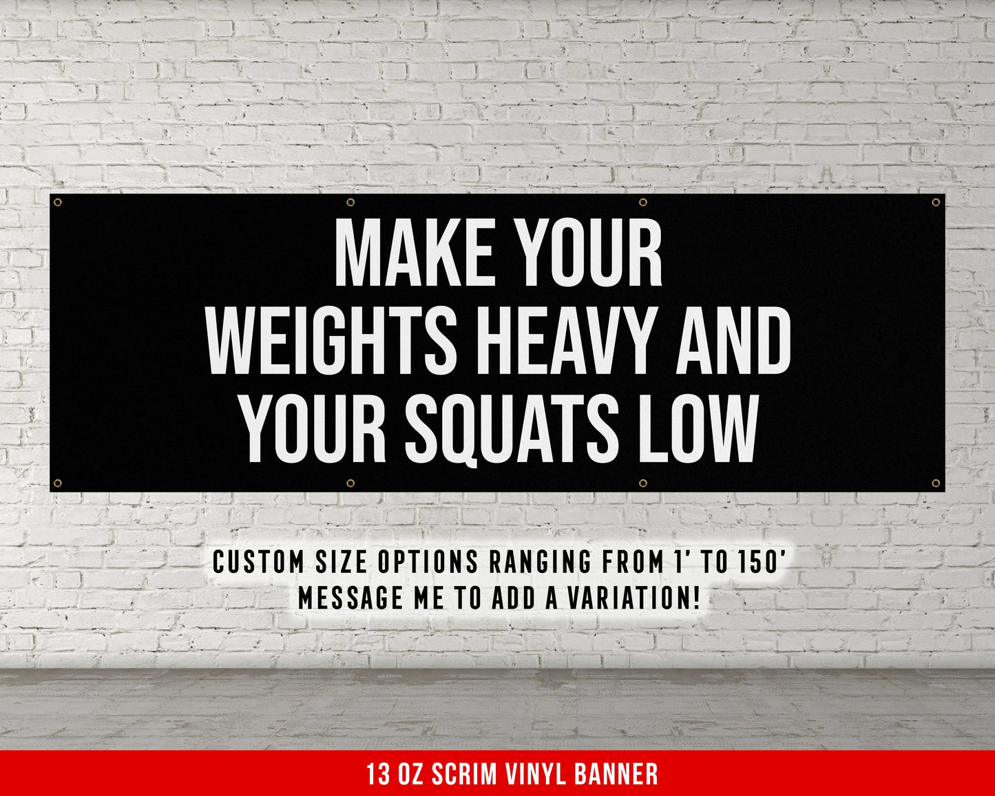 Weights Heavy Squats Low Banner - Motivational Home Gym Decor - Large Quote Wall Art - Weightlifting - Garage