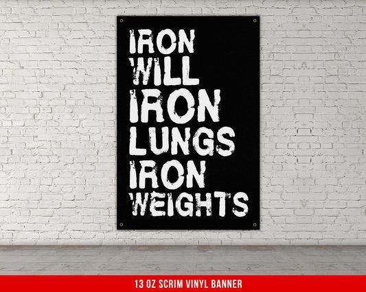 Iron Will Lungs Weights Banner - Home Gym Decor - Large Motivational Quote Wall Art - Weightlifting - Sports Inspiration