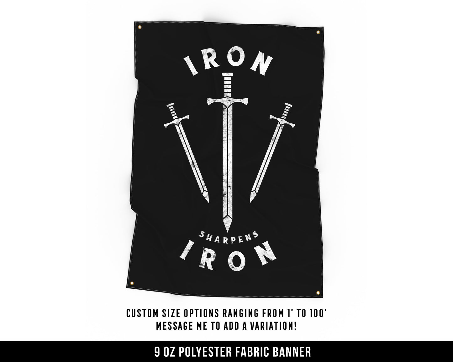 Iron Sharpens Iron Cloth Banner - Home Gym Decor - Large Wall Art Quote - Weightlifting Workout Print