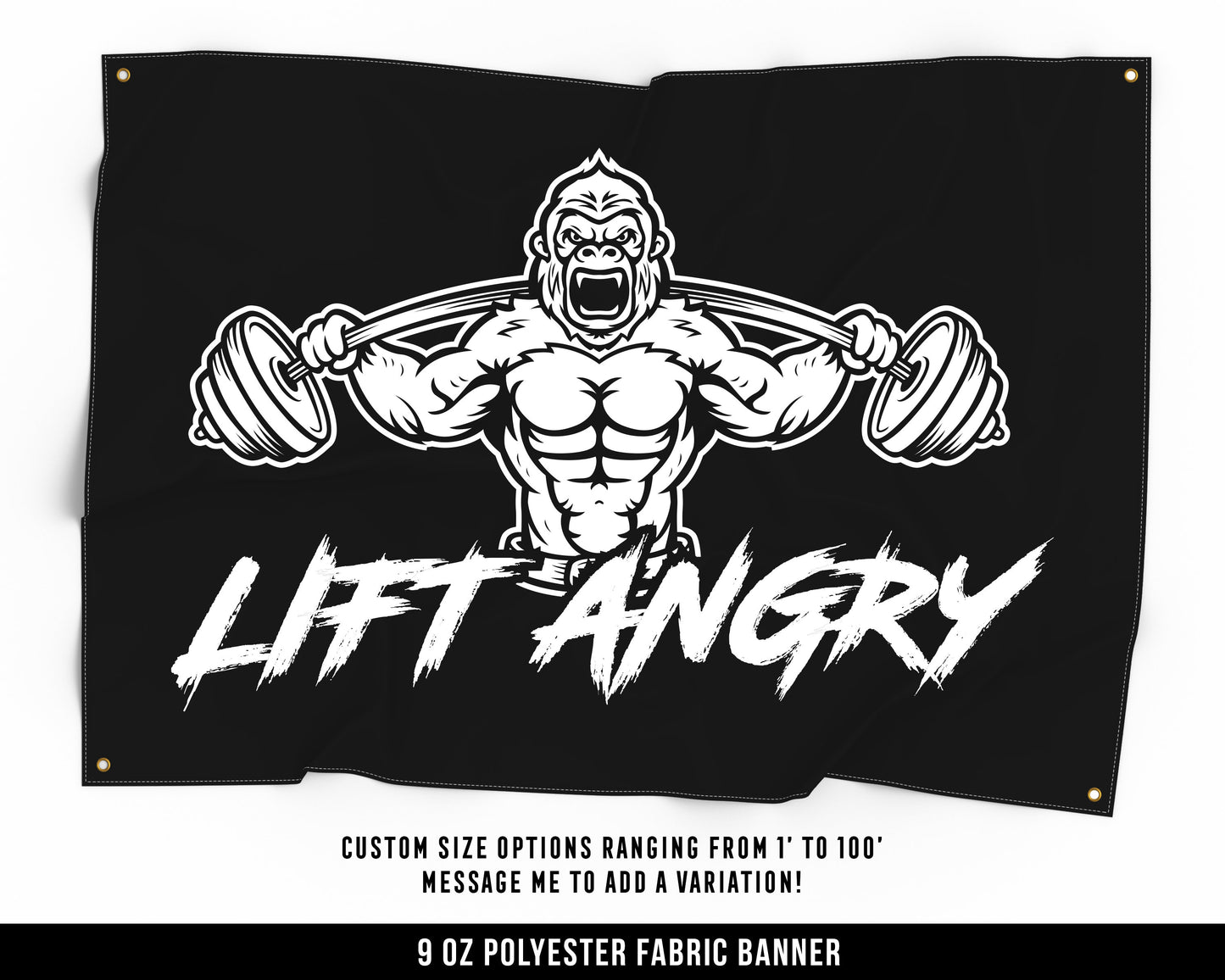 Lift Angry Gorilla Cloth Banner - Home Gym Decor - Large Wall Art Quote - Weightlifting Workout Print