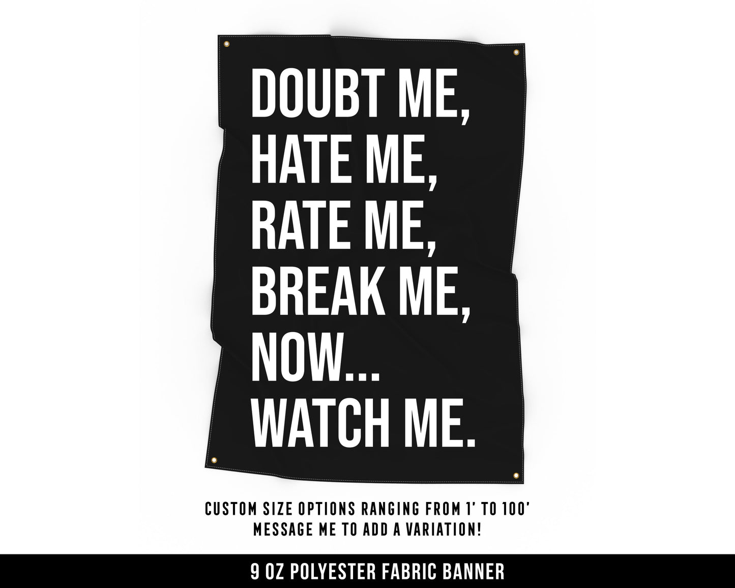 Doubt Me Hate Me Cloth Banner - Home Gym Decor - Large Wall Art Quote - Weightlifting Workout Print