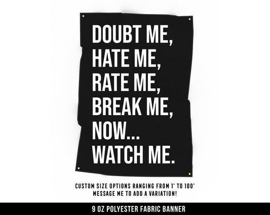 Doubt Me Hate Me Cloth Banner - Home Gym Decor - Large Wall Art Quote - Weightlifting Workout Print