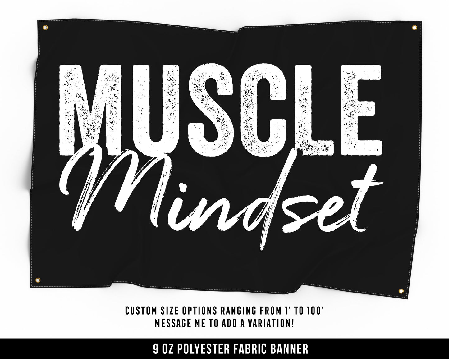 Muscle Mindset Cloth Banner - Home Gym Decor - Large Wall Art Quote - Motivational Fitness Sign Flag